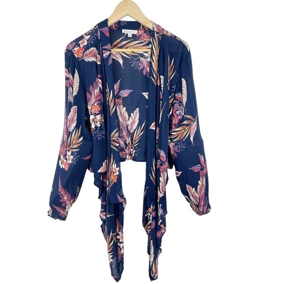 Patrons of Peace Floral Cardigan Boho Artsy Blue Long Sleeve Shawl Womens Medium - Picture 4 of 11